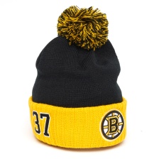 Шапка "NHL Boston Bruins № 37" с помпоном с вышивкой желто-черная (Арт. 59293)
